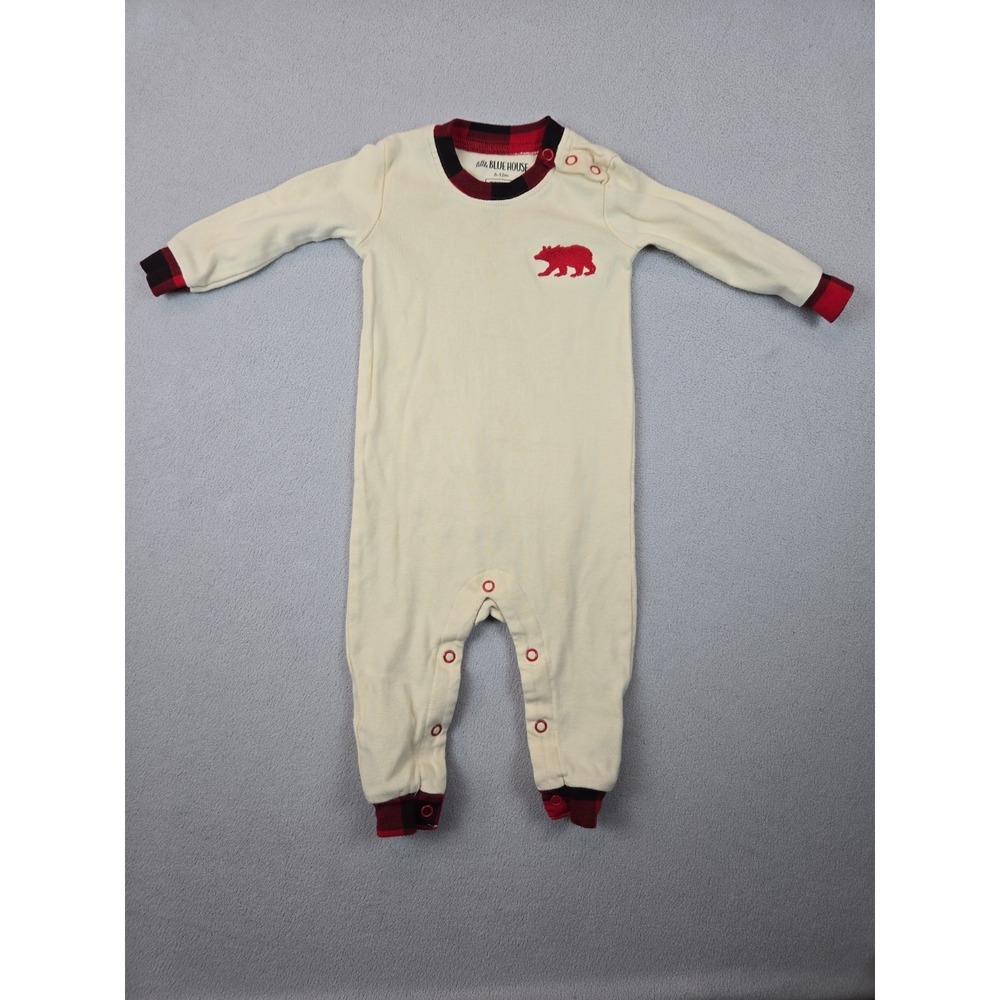 Little Blue House Baby Romper 6-12M‎ Cream Red Plaid Little Bear Bum Pajamas